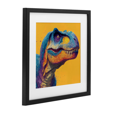 Vibrant T-Rex Portrait Framed Print Under Glass, design by Wumples