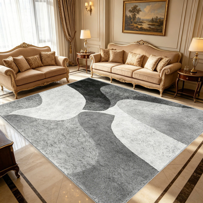 Grey Black Abstract Wave carpet-easy to clean, machine-washable, soft and comfortable; suitable for door mats, kitchens, living rooms, bedrooms, corridors, and laundry areas. Easy to clean, durable carpet for home decoration.