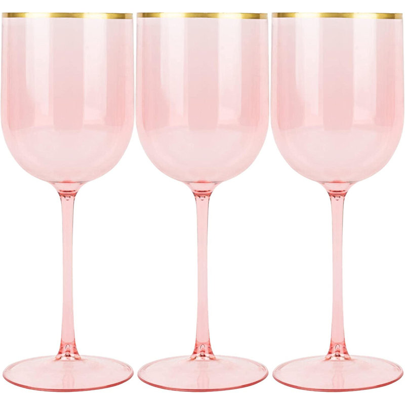 Verres à vin en plastique roses 12 oz avec bordure dorée 15 oz Ecoqualité