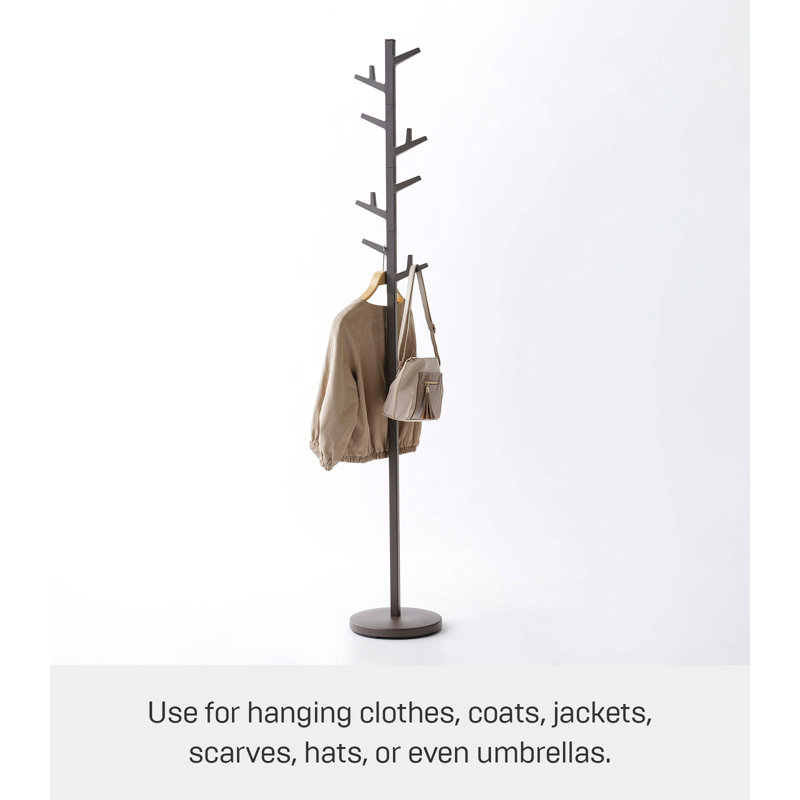 Slim Brown Steel Branch Coat Rack with Adjustable Hooks