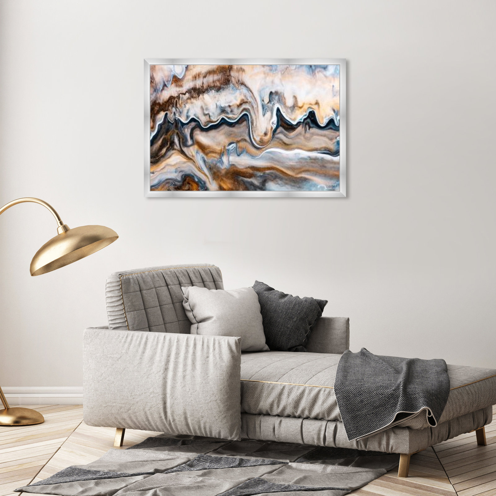 Copper and Blues Painting by Oliver Gal, 26" H x 38" W x 0.5" D, Silver