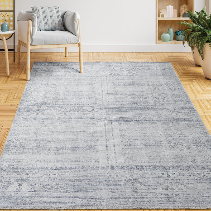 Tapis oriental gris / noir en chenille tissé à la machine, Rectangle 6 pi 6 po x 9 pi 6 po