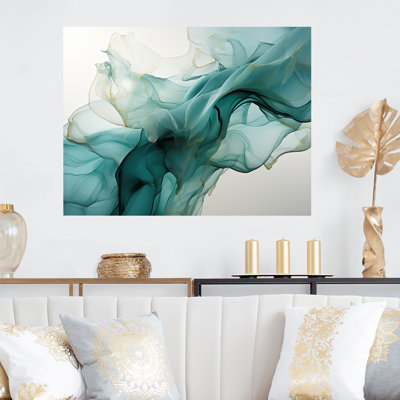 Green And Grey Liquid Ink Mirage II - Liquid Ink Abstract Metal Wall Art