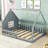 Full Wood House Bed Frame with Built-In Window, LED Light String and Fence-260515603