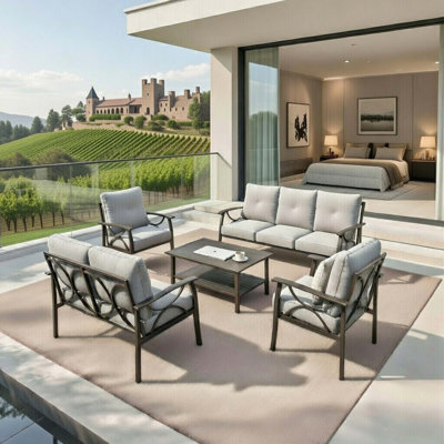Ensemble de meubles de patio en métal 5 pièces avec coussins ultra-moelleux