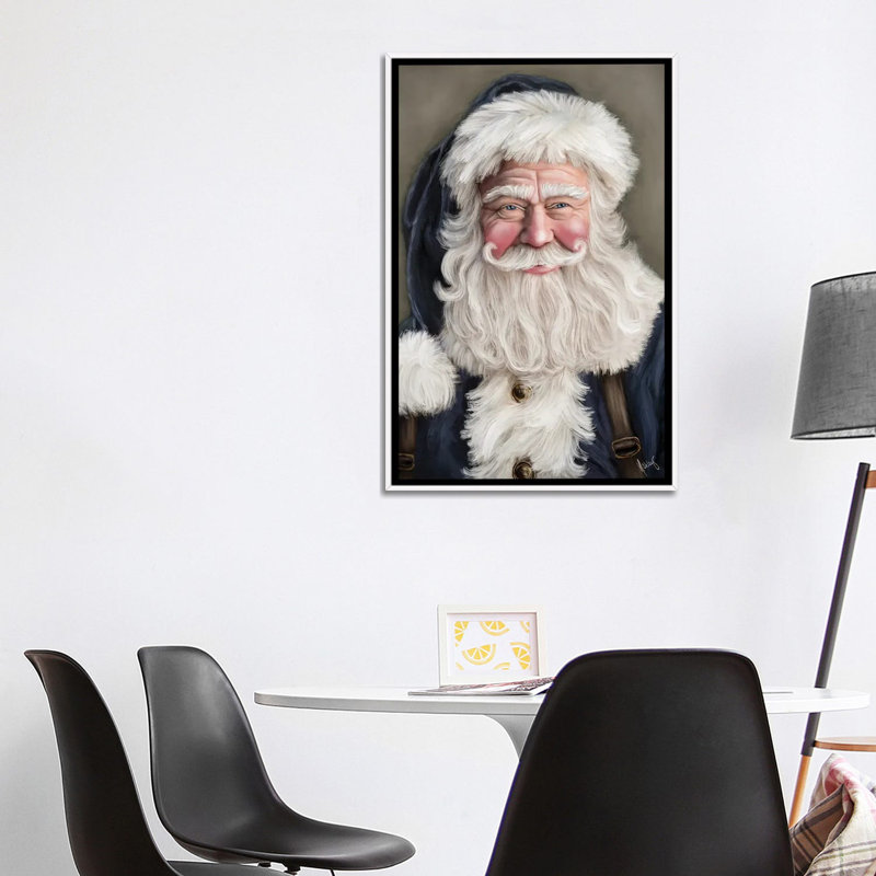 «Blue Santa II», reproduction d'art sur toile encadrée, H 40 po x l 26 po, Cadre flottant sans passe-partout, Blanc