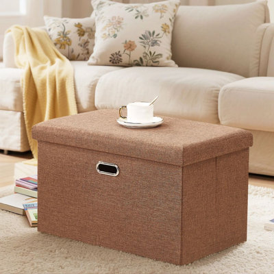 24 Inch Brown Storage Ottoman Bench with Lid – Folding Coffee Table Ottoman, Upholstered Footrest with Hidden Storage for Living Room, Bedroom, Entryway, Dorm, Small Apartment