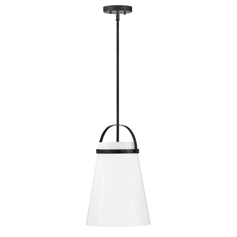 Tori Single Light Farmhouse Pendant with Cased Opal Shade, Black, 19" H x 11.5" W x 11.5" D