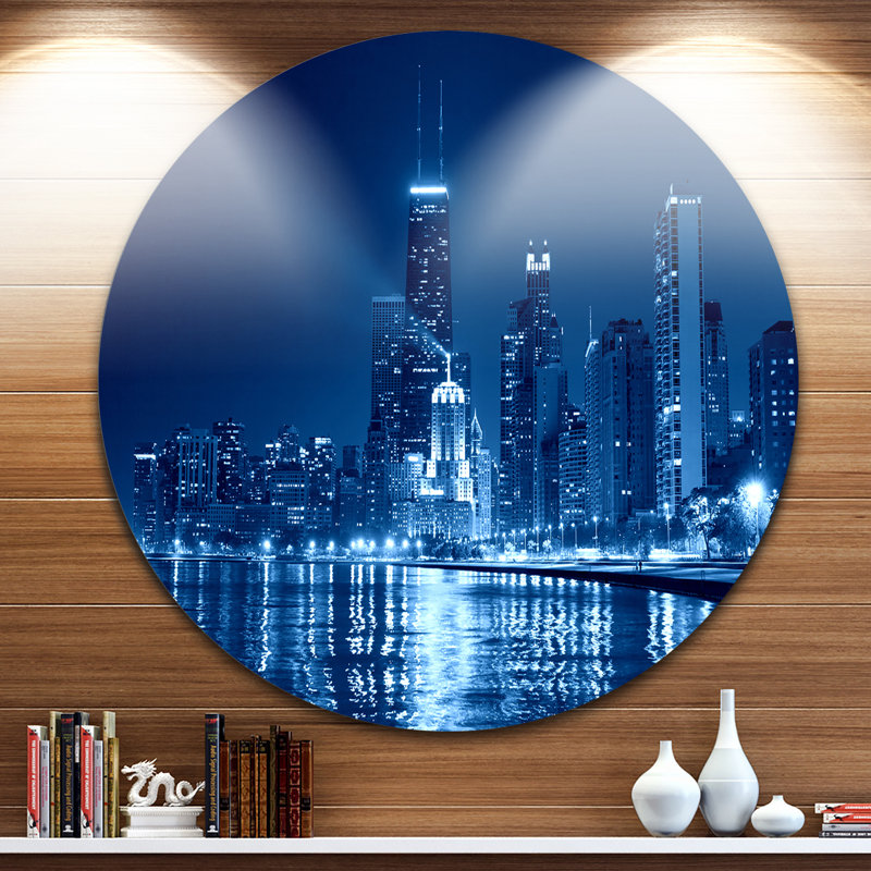 Photographie « chicago horizon night » Cityscape, H 11 po x l 11 po x P 1 po, Métal