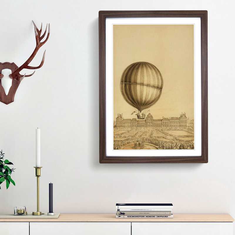 Hot Air Balloon Above Versailles Palace - Picture Frame Painting Print, 87cm H x 62cm W x 2cm D, Walnut Framed