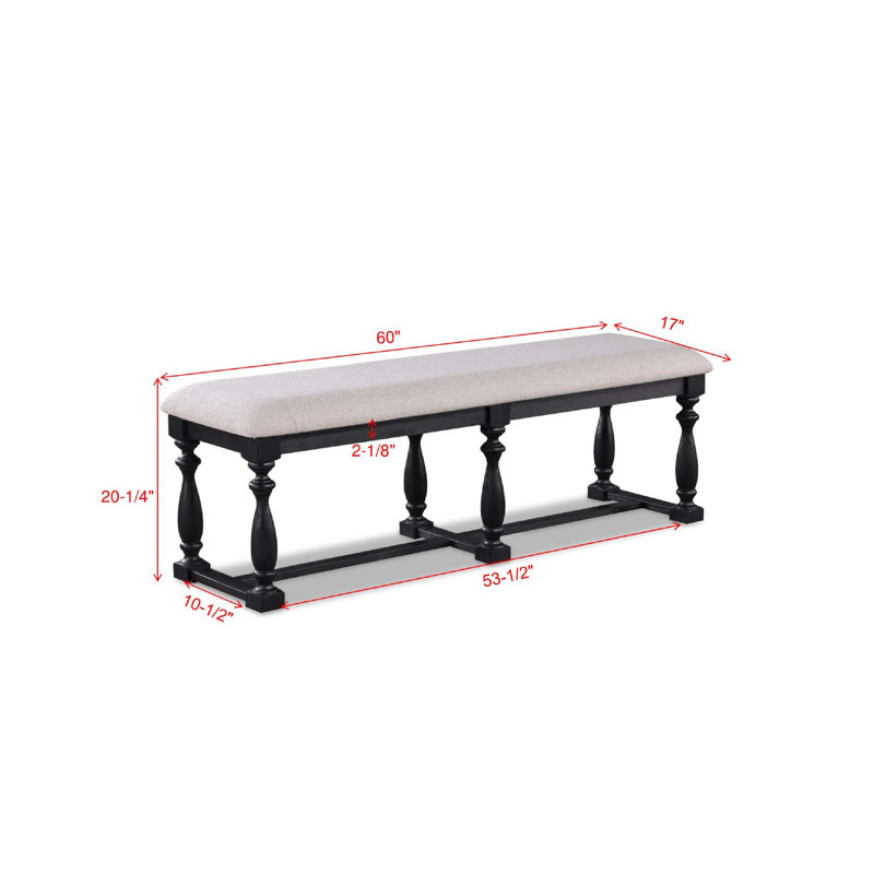 Rustic Traditional Dining Set Rectangle Table Fabric Upholstered Bench Tufted Nailhead Trim Chairs 6Pc Set