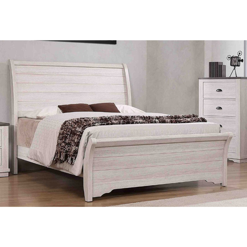 Lit-bateau de style contemporain, Blanc cassé/gris, Grand lit