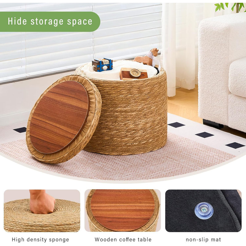 Upholstered Storage Ottoman, Natural