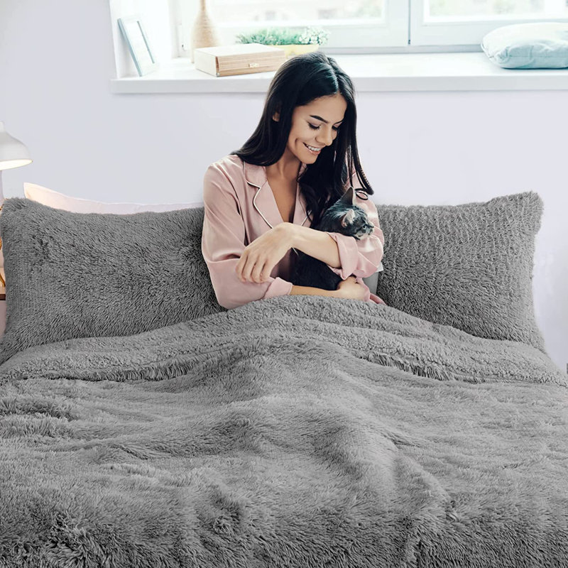 Ensemble de housse de couette en microfibre de trois articles, Gris, Housse de couette pour grand lit et 2 taies décor