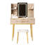 Meuble-lavabo cannelé avec 4 tiroirs, miroir à DEL et poignées en métal, coiffeuse à collier en forme de collier jaune et brun