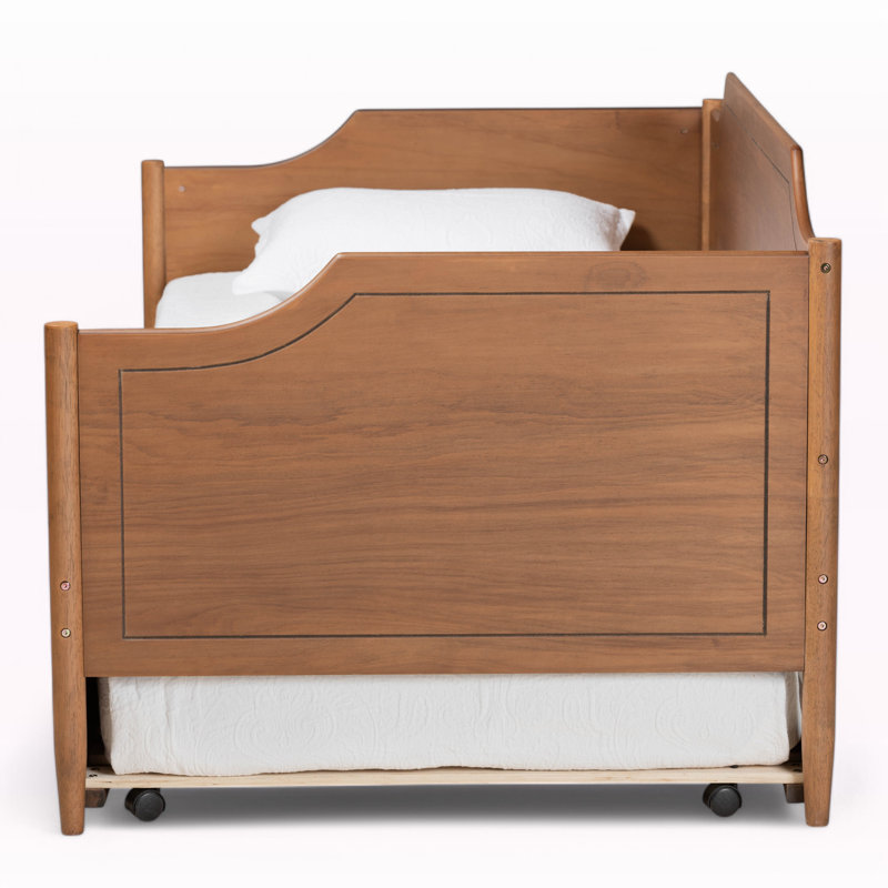 Solid Wood Daybed with Trundle, Brown, Twin