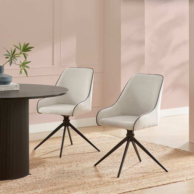 Ophelia Luxury Fabric Upholstered Swivel Dining And Office Chair With Metal Legs, Cream