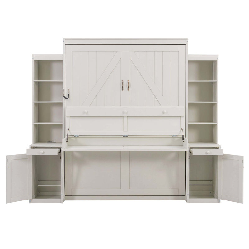 Lit escamotable tout-en-un peu encombrant avec bureau et rangement intégrés, Blanc