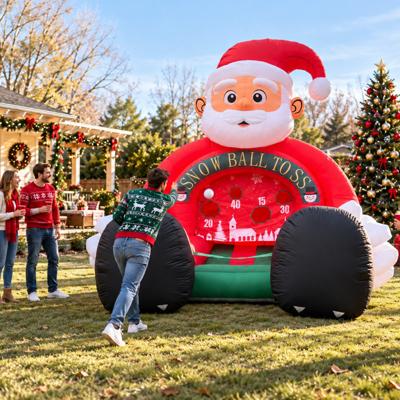 Wellcomer 13Ft Giant Inflatable Santa Snow Ball Toss Game with 4 Balls & Built-in Blower, Carnival Throwing Target Game for Christmas Parties & Events
