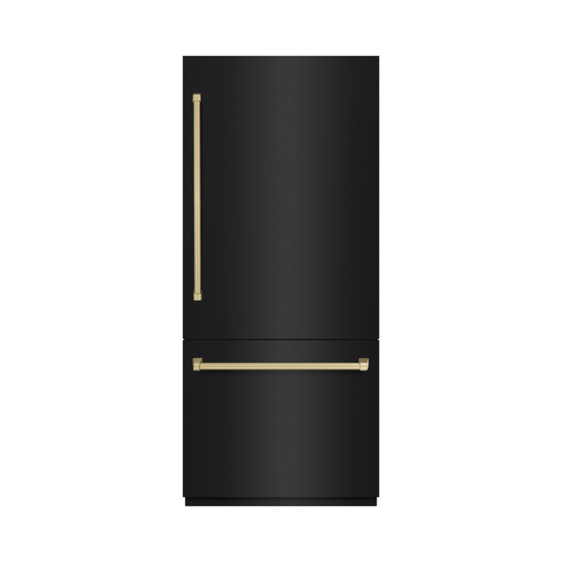 ZLINE Autograph Edition 36 in. 19.8 cu. ft. Built-In Bottom Freezer Refrigerator with Water Dispenser and Ice Maker in Black Stainless Steel with Graphite Gray Interior and Accents