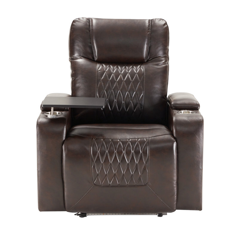 Carlet Upholstered Power Reclining Home Theater Seating, Brown Leather Match