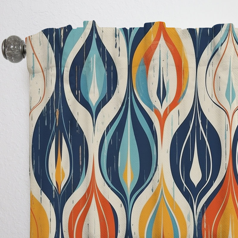 Orange And Blue Botanical Symphony III - Modern Room Darkening Abstract Curtain - 1 Panel, 52" W x 84" L