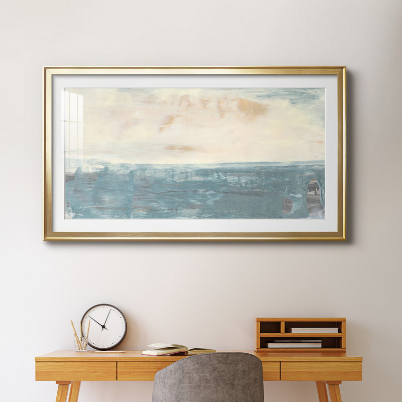 Peace and Calm III - Peinture encadrée, Impression encadrée avec passe-partout, H 22,5 po x l 42,5 po, Doré