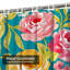 Rideau de douche imperméable aquarelle à motif floral rose avec 12 crochets-1121286995