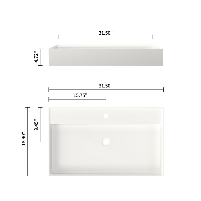 Lavabo pour salle de bain en pierre à surface solide - blanc mat, 18,62 po de largeur, 31,86 po de profondeur, 4,64 po de hauteur, 34,44 lb, s'adapte à différentes configurations, résine, multiples façons d'installation, esthétique élégante, confortable