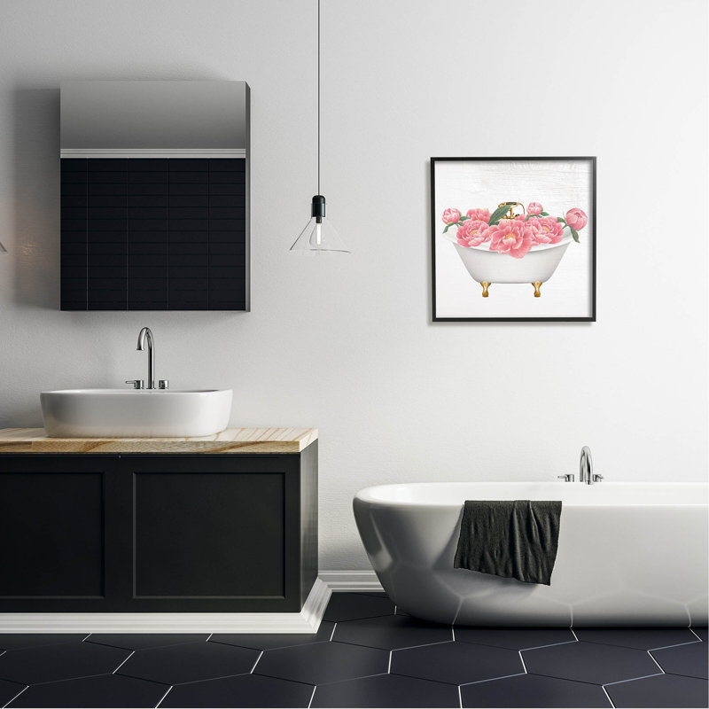 Art de giclée encadrée en forme de baignoire rétro par Lil 'Rue, Giclée encadrée noir minuit, H 24 po x l 24 po x P 1,5 po