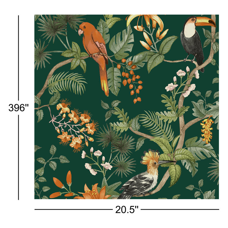 Papier peint peler et coller Birds of Paradise, Vert