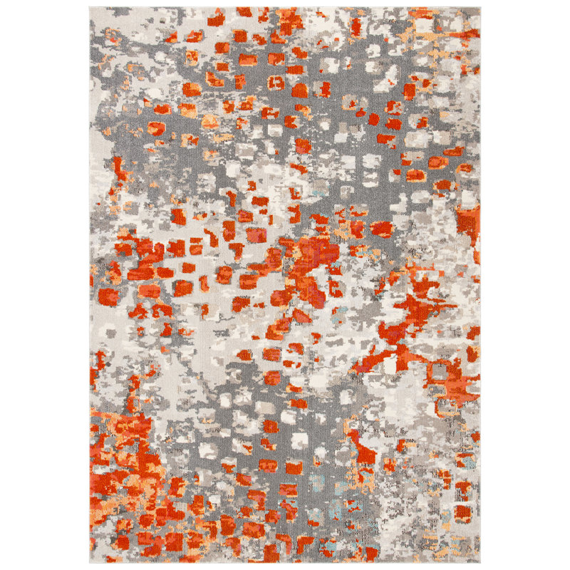 Tapis abstrait Hertzler, Rectangle 3 pi x 5 pi, Grey/Light Blue