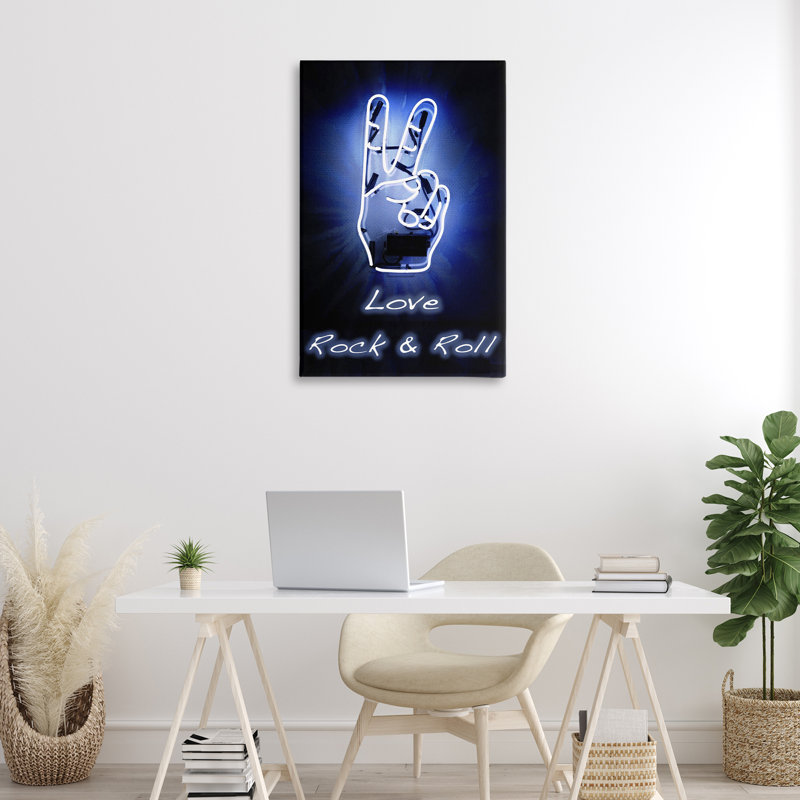 «Love Rock & Roll», art mural sur toile néon par Graffi *ee Studios, H 36 po x l 24 po