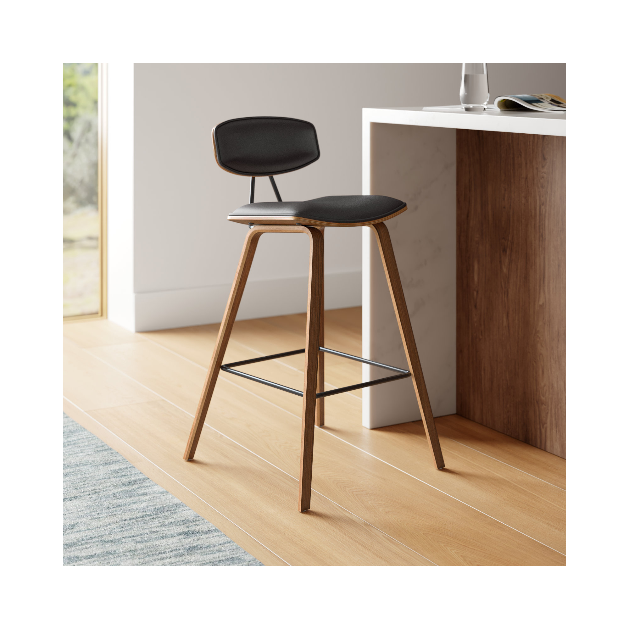 Payton Vegan Leather Bar & Counter Stool, Brown Faux Leather, Walnut, Counter Stool (26" Seat Height)