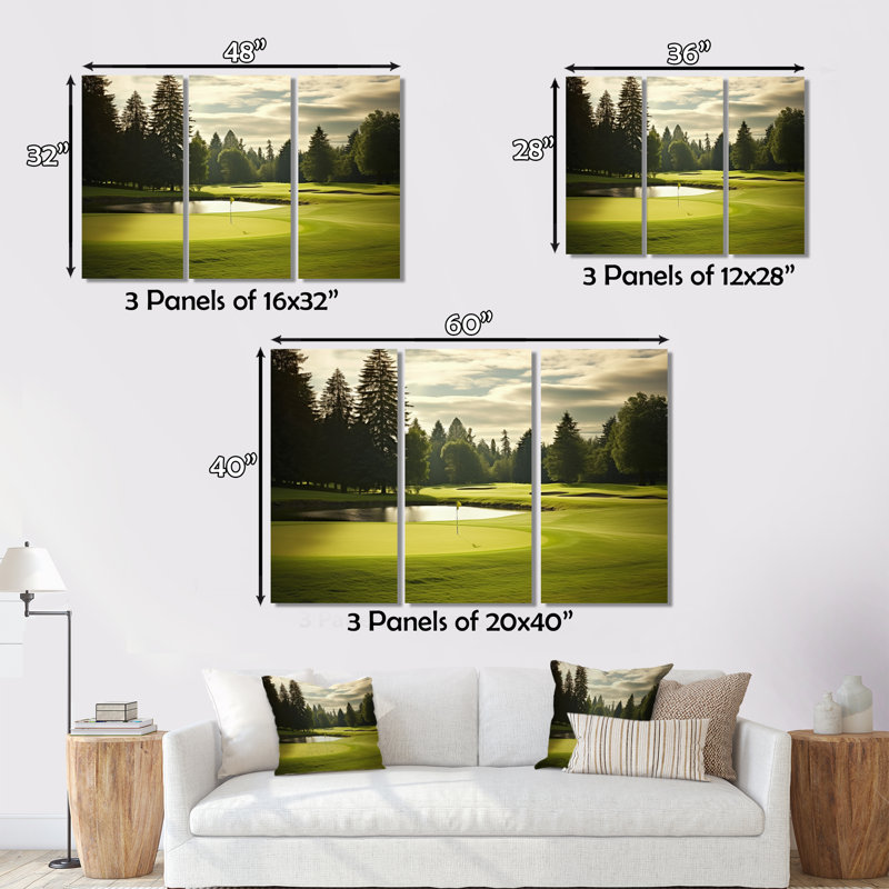 Golf Fairway Serenity sur toile, reproduction de 3 pièces, H 28 po x l 36 po x P 1 po