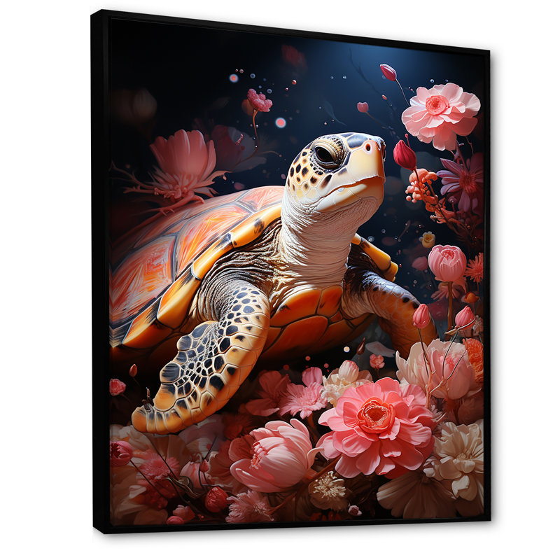 " Romantic Solitude Turtle ", Black Floater Framed, 44" H x 34" W x 1.5" D