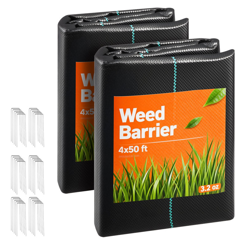 Weed Barrier Fabric Heavy Duty,4x50FT 3.2oz Weed Blocker Fabric, Woven Landscape Fabrics, Garden Fabrics Weeds Barrier, Weeds Control Ground Cover, Geotextile Webbing, Black