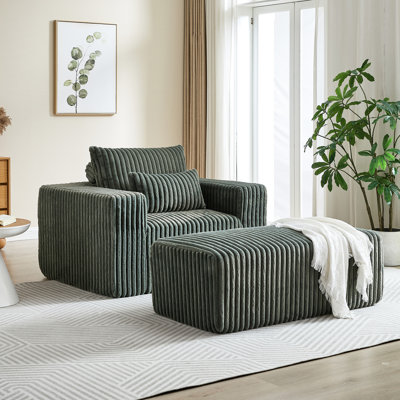 Chaise de salon en velours côtelé Army - Fauteuil de 62,5 pouces avec repose-pieds amovible, aucun assemblage requis, canapé moderne moelleux pour la chambre à coucher