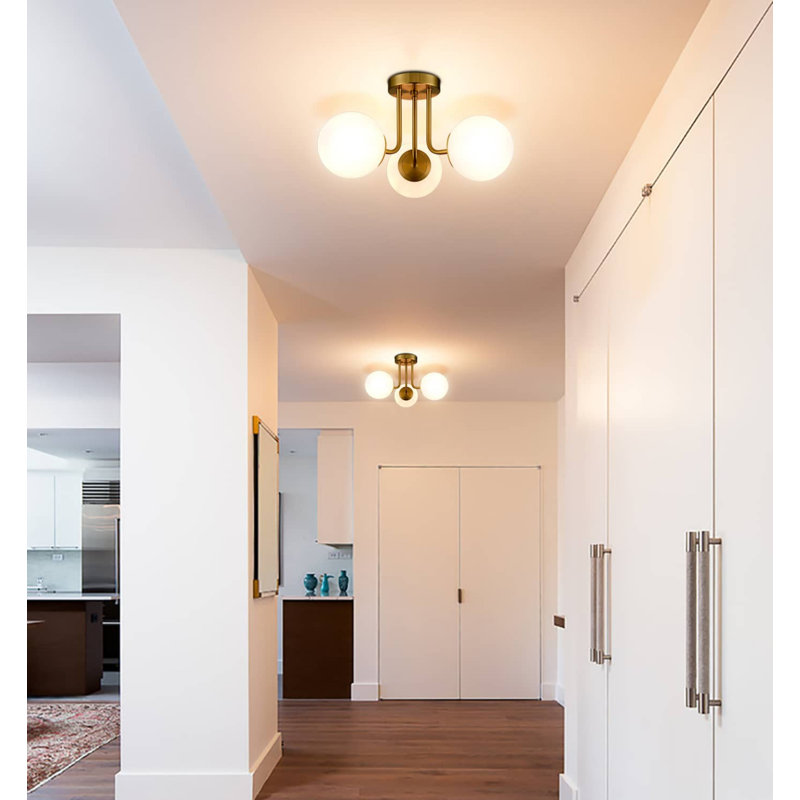 Celestyna Modern Matte Black Semi-Flush Led Globe Ceiling Light - 3 Light, Brass/Brushed Gold