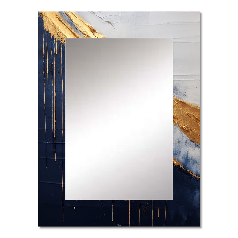 A Touch Of Gold And Kings Blue IV - Abstract Painting Large Wall Mirror, Modern Unique Mirror, Printed Metal Art, 32" x 24"