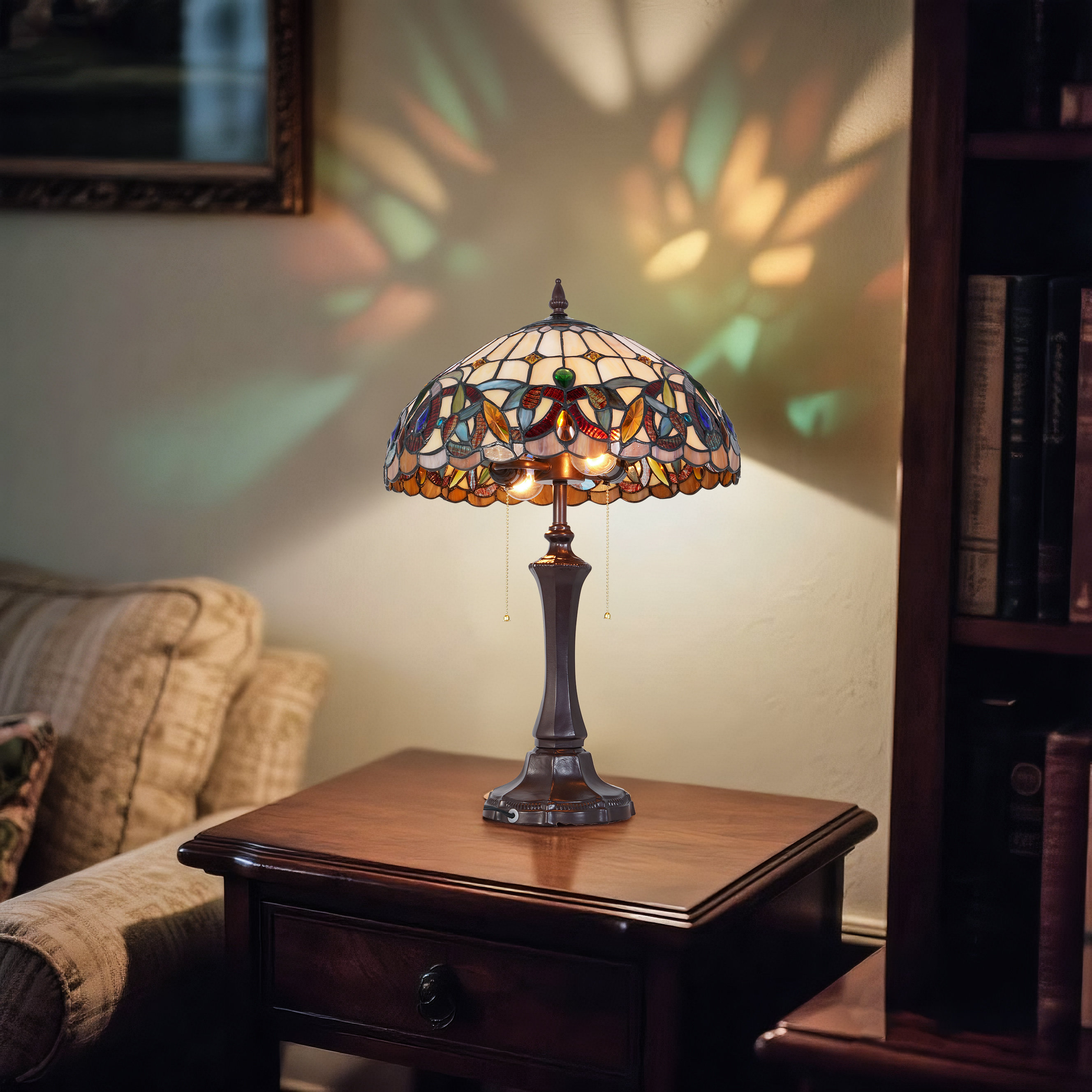 World Menagerie Tiffany Style Double Head Dragonfly Colored Glass Table ...