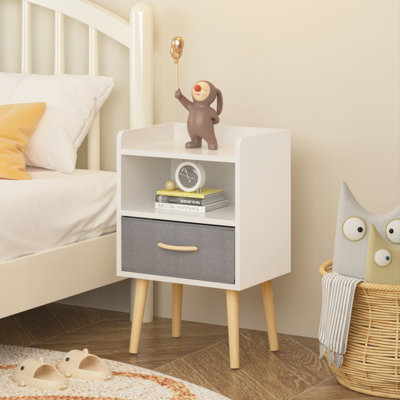 Table de chevet avec tiroir pliable en tissu, table de bout avec rangement à 2 niveaux, table d'appoint en bois avec armoire de rangement ou enfants, adultes