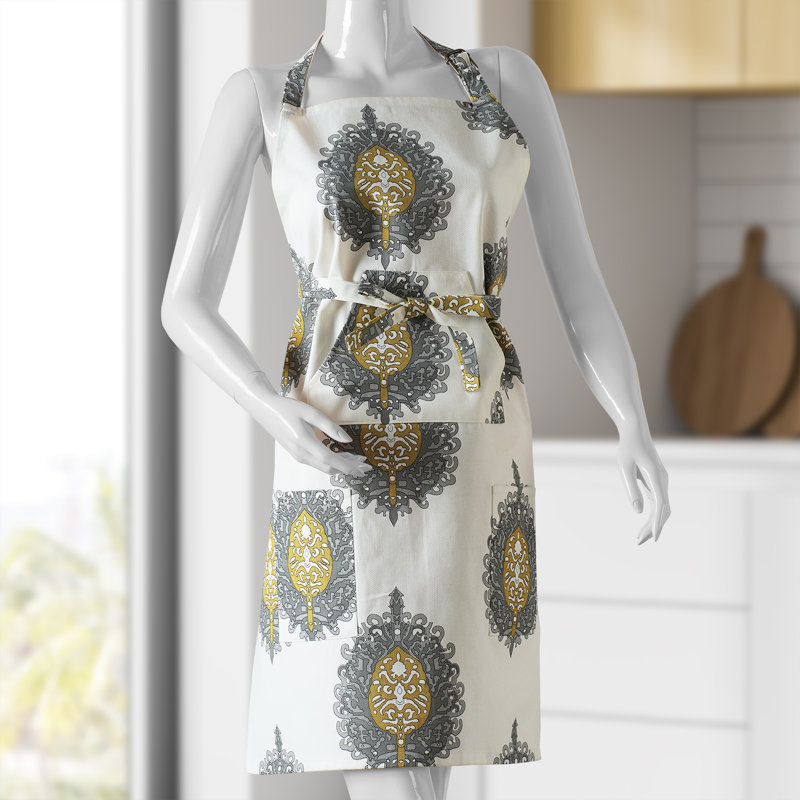 Tablier de cuisine en coton imprimé avec poches réglable, Or maya