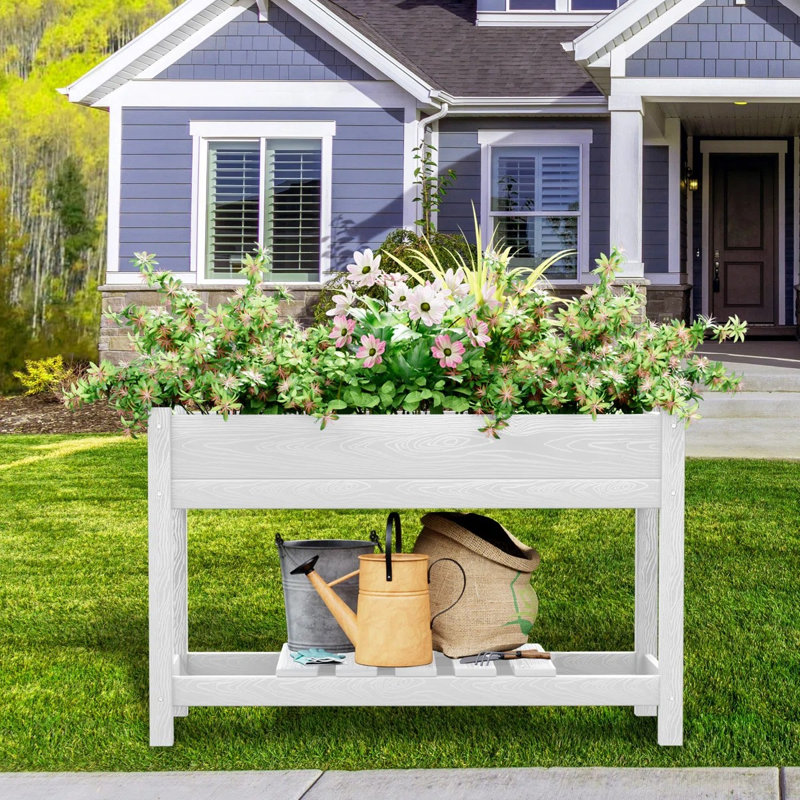 High-Density Polyethylene Elevated Planter, White