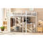 Blanc grain de bois, grand lit mezzanine, bureau, garde-robe, rangement, espace, chambre à coucher, optimisation de l'espace encastré en métal, chambre compacte