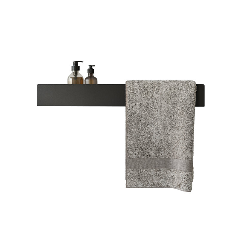 LAVANDA Metal Floating Shelf with Towel Bar, Black