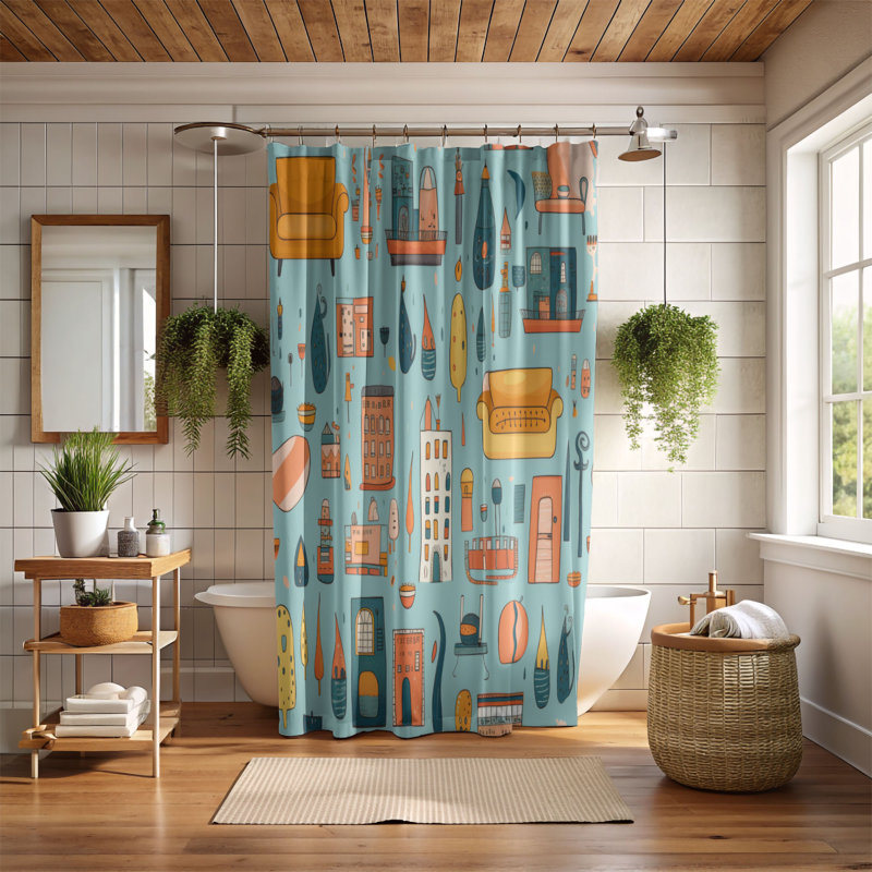 Zany City - Rideau de douche Premium, H 74 po x l 71 po