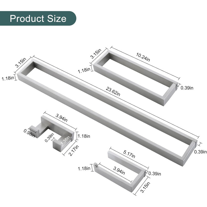 Matte Black Towel Bar Set - 4-Piece Bathroom Hardware Accessories With 304 Stainless Steel Wall Mounted Towel Rack