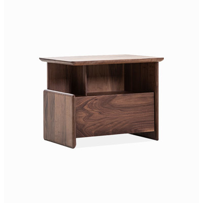 Modern Walnut Nightstand with Open Compartment and Drawer Storage