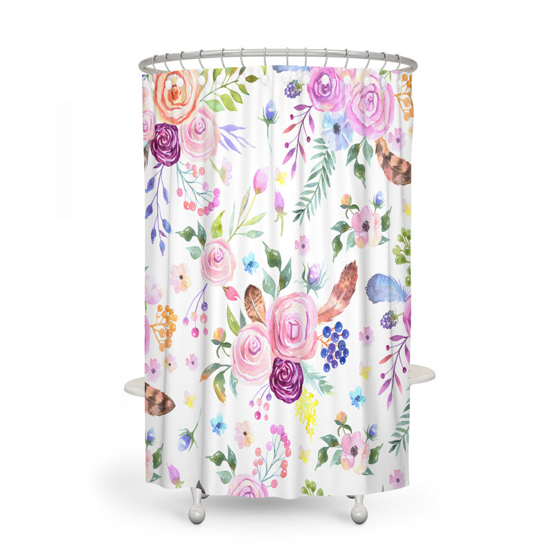 Rideau de douche simple floral + crochets, H 83 po x l 70 po